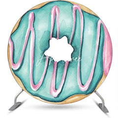 Aperturee - Paint Blue Pink Cream Donut Round Birthday Backdrop