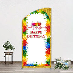 Aperturee - Paint Sip And Repeat Happy Birthday Arch Backdrop