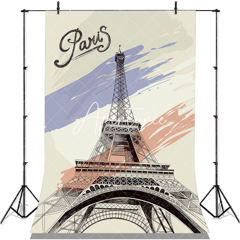 Aperturee - Painted Paris Eiffel Tower Birthday Party Backdrop