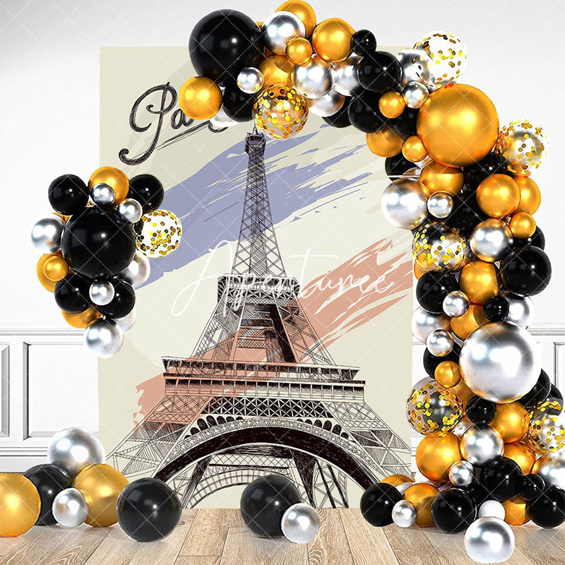 Aperturee - Painted Paris Eiffel Tower Birthday Party Backdrop