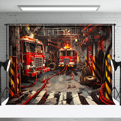 Aperturee - Painting Red Fire Truck Cake Smash Photo Backdrop