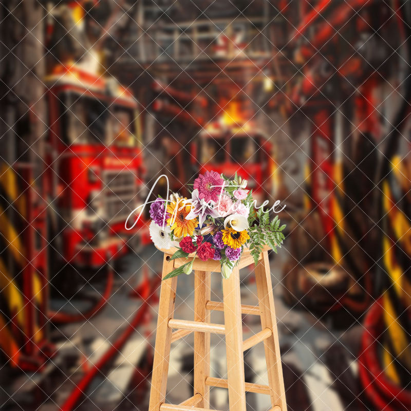 Aperturee - Painting Red Fire Truck Cake Smash Photo Backdrop