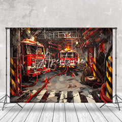 Aperturee - Painting Red Fire Truck Cake Smash Photo Backdrop