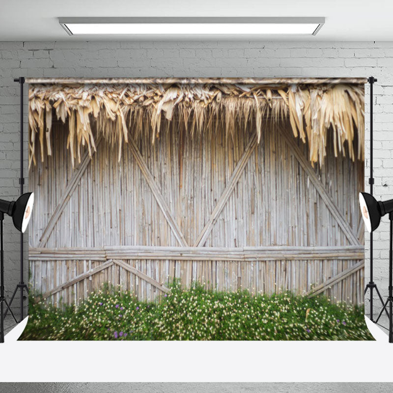 Aperturee - Palm Leaf Wall Bamboo Fence With Grass Wood Backdrop