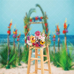 Aperturee - Palm Leaves Arch Sandy Beach Summer Photo Backdrop