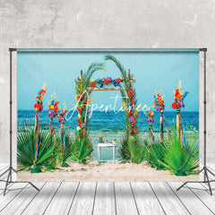 Aperturee - Palm Leaves Arch Sandy Beach Summer Photo Backdrop