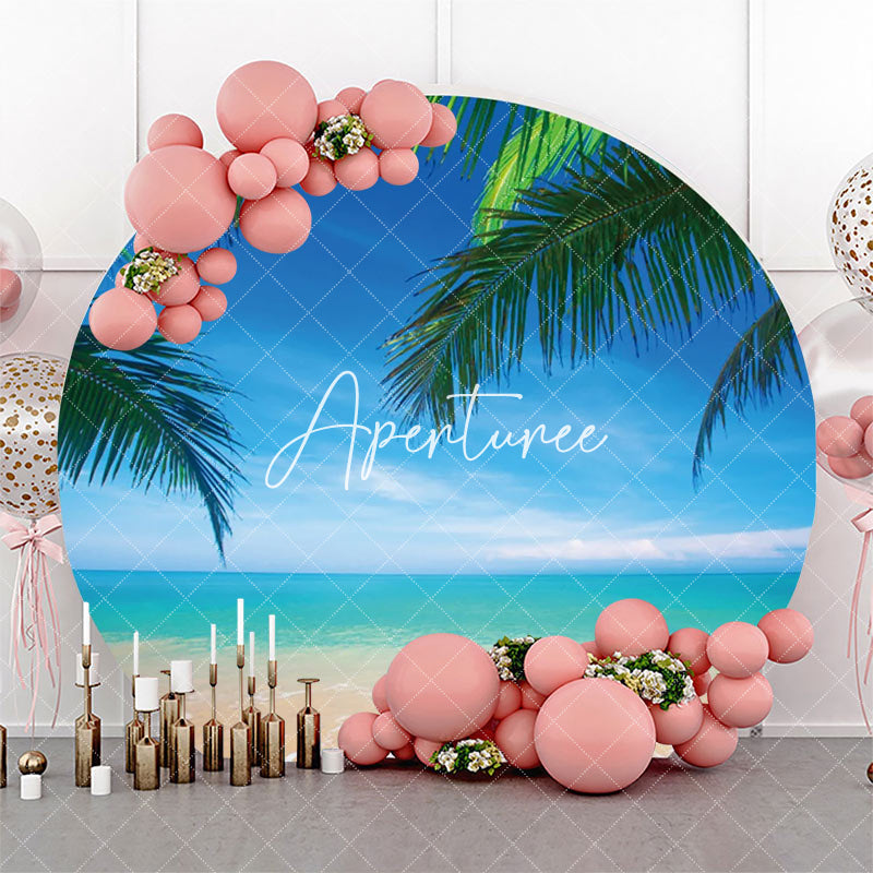 Aperturee - Palm Leaves Blue Sky Hawaii Beach Round Backdrop