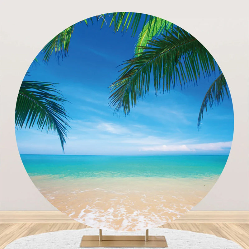 Aperturee - Palm Leaves Blue Sky Hawaii Beach Round Backdrop