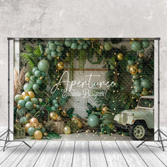 Aperturee - Palm Leaves Green Balloons Car Cake Smash Backdrop