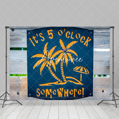 Aperturee - Palm Tree Neon Its 5 Oclock Wooden Party Backdrop