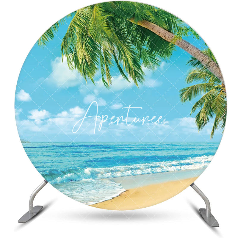 Aperturee - Palm Tree Sandy Hawaii Beach Round Birthday Backdrop