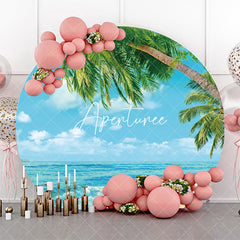 Aperturee - Palm Tree Sandy Hawaii Beach Round Birthday Backdrop