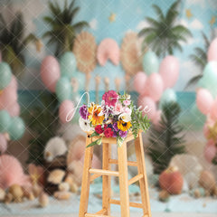 Aperturee - Palm Tree Shell Balloons Coastal Cake Smash Backdrop