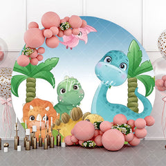 Aperturee - Palm Trees Colorful Baby Dinosaurs Round Backdrop