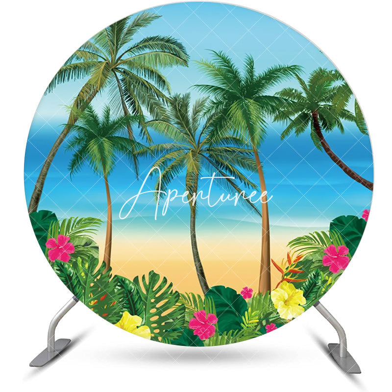 Aperturee - Palm Trees Plant Floral Hawaii Beach Round Backdrop