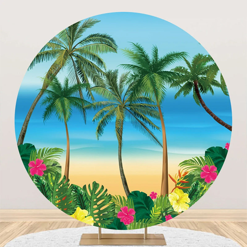 Aperturee - Palm Trees Plant Floral Hawaii Beach Round Backdrop