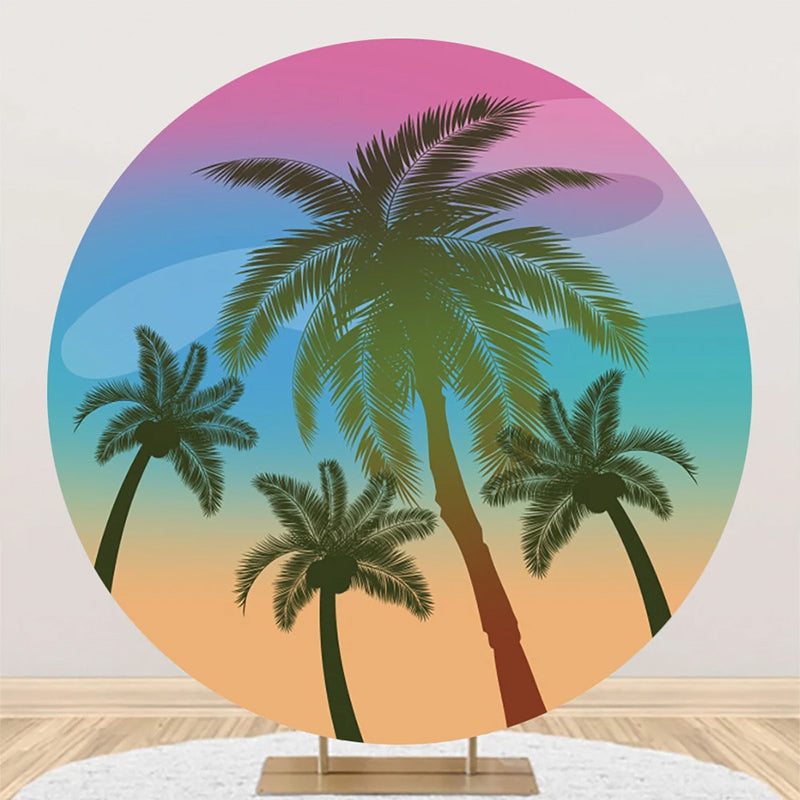 Aperturee - Palm Trees Rainbow Sky Hawaii Beach Round Backdrop