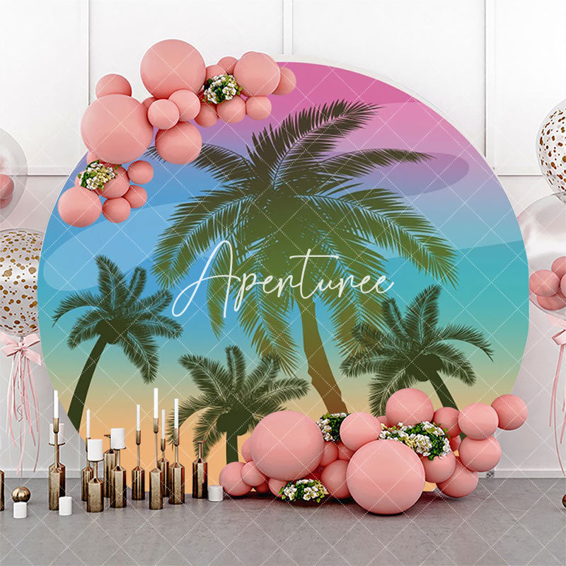 Aperturee - Palm Trees Rainbow Sky Hawaii Beach Round Backdrop