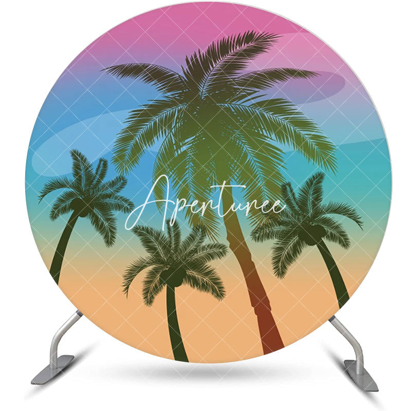 Aperturee - Palm Trees Rainbow Sky Hawaii Beach Round Backdrop