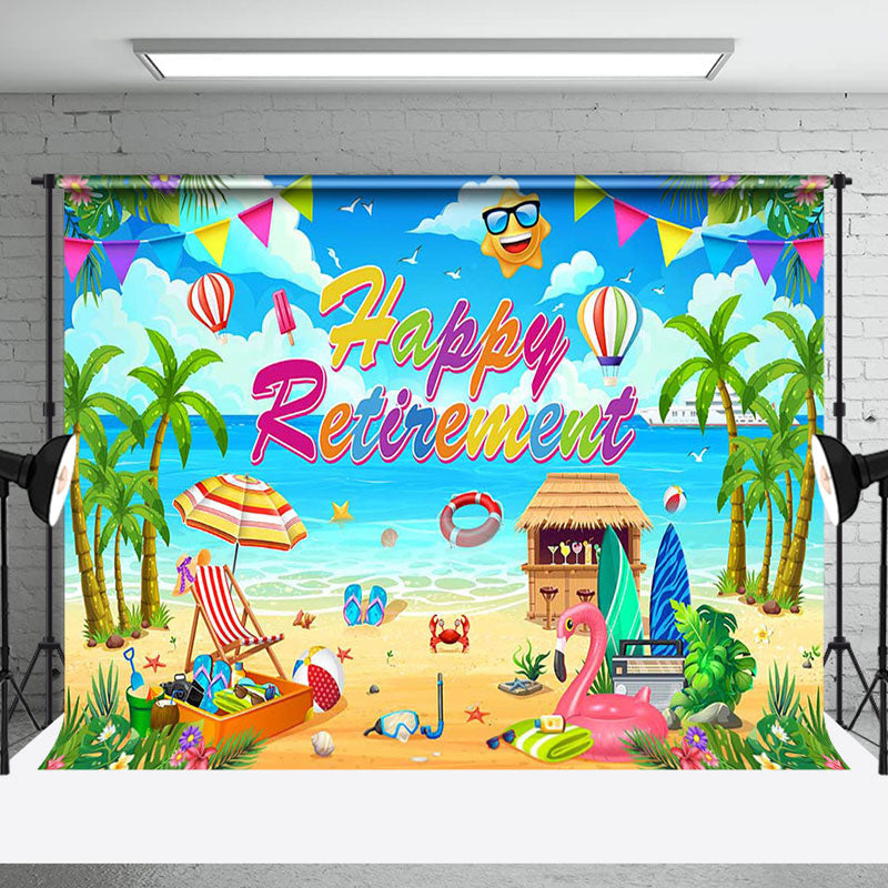 Aperturee - Palm Trees Sandy Beach Happy Retirement Backdrop