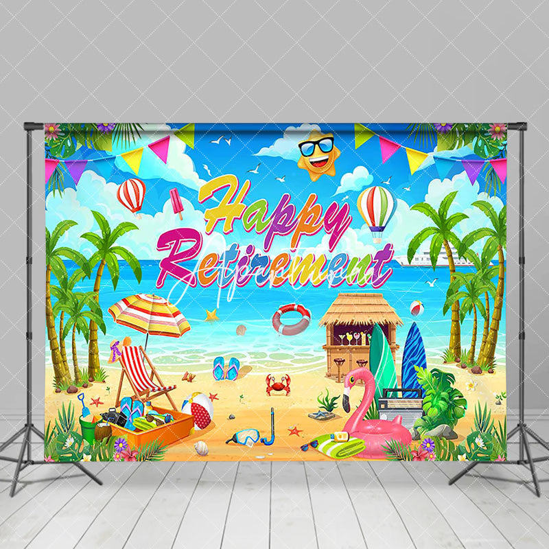 Aperturee - Palm Trees Sandy Beach Happy Retirement Backdrop