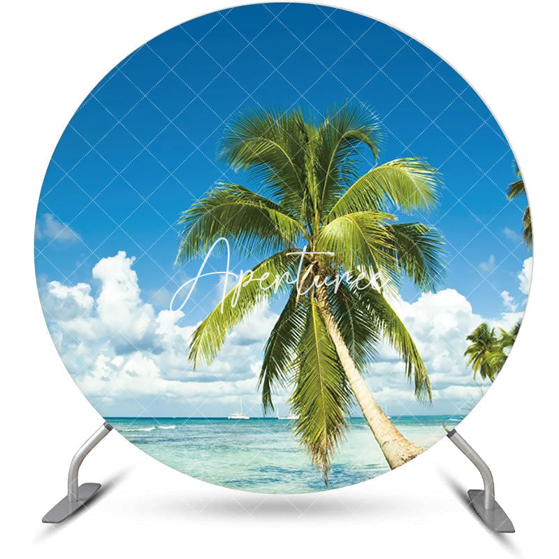 Aperturee - Palm Trees Sky Clouds Hawaii Beach Round Backdrop