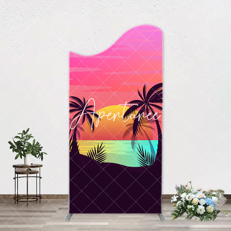 Aperturee - Palm Trees Sunset Beach Arch Backdrop For Birthday