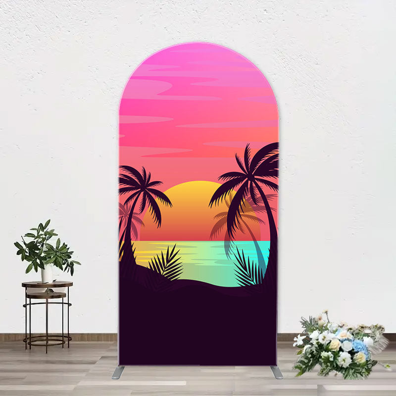 Aperturee - Palm Trees Sunset Beach Arch Backdrop For Birthday