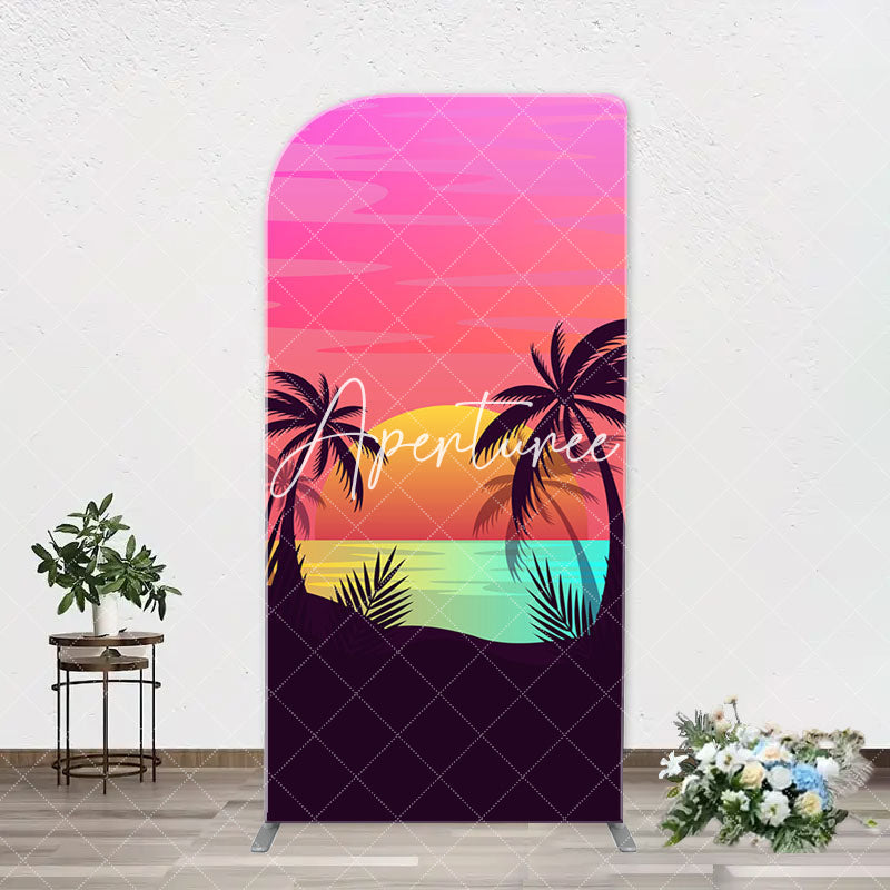 Aperturee - Palm Trees Sunset Beach Arch Backdrop For Birthday