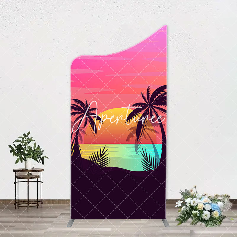 Aperturee - Palm Trees Sunset Beach Arch Backdrop For Birthday