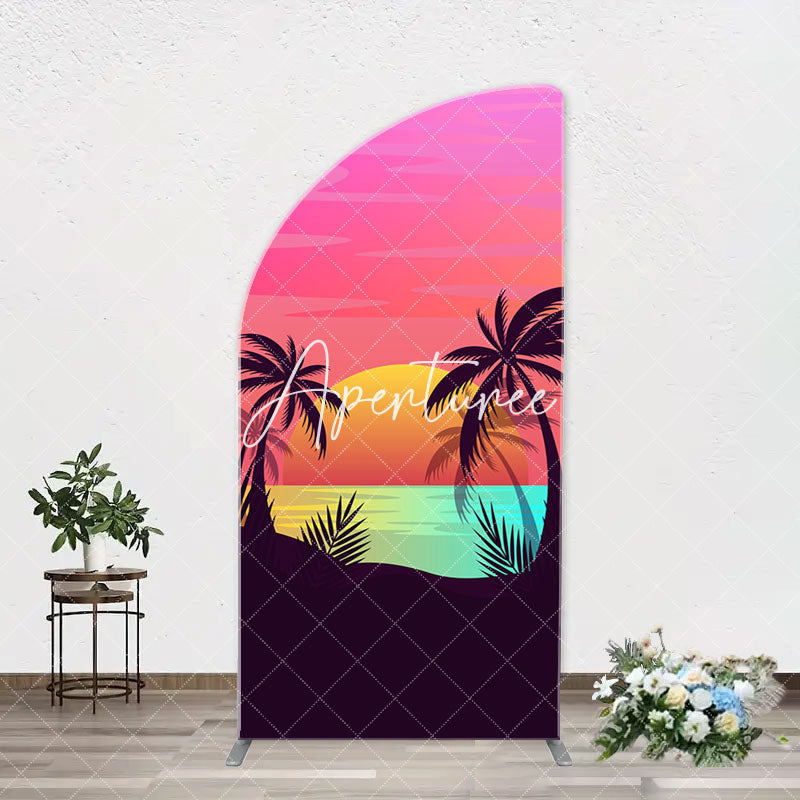 Aperturee - Palm Trees Sunset Beach Arch Backdrop For Birthday