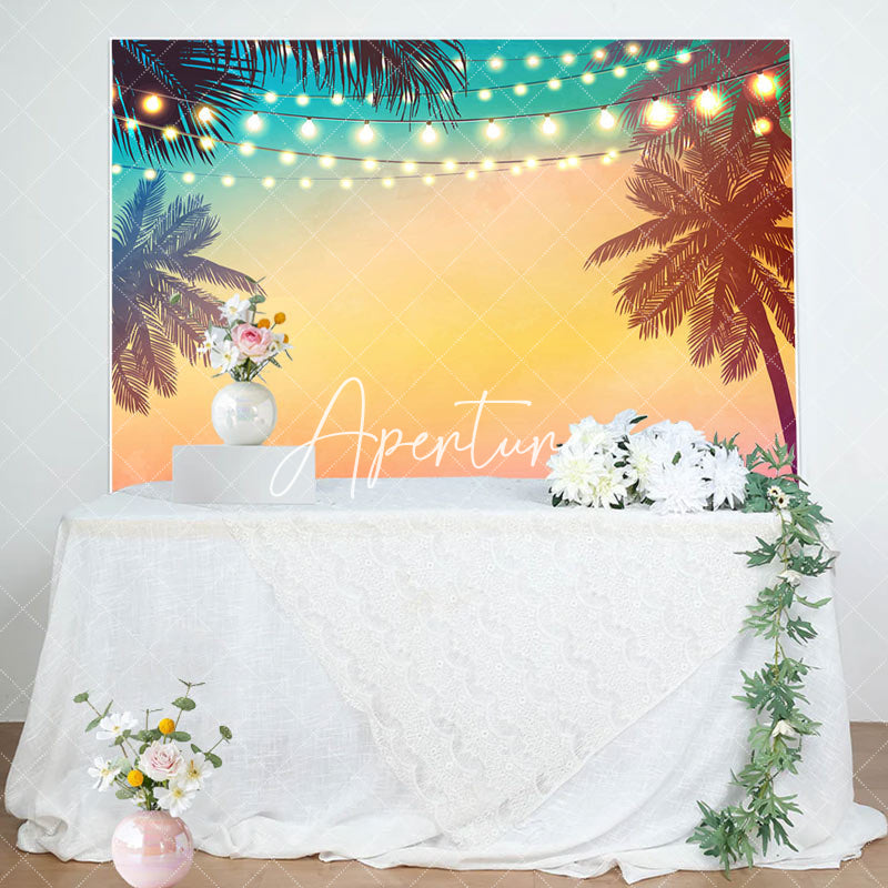 Aperturee - Palm Trees Sunset Light Strip Summer Party Backdrop