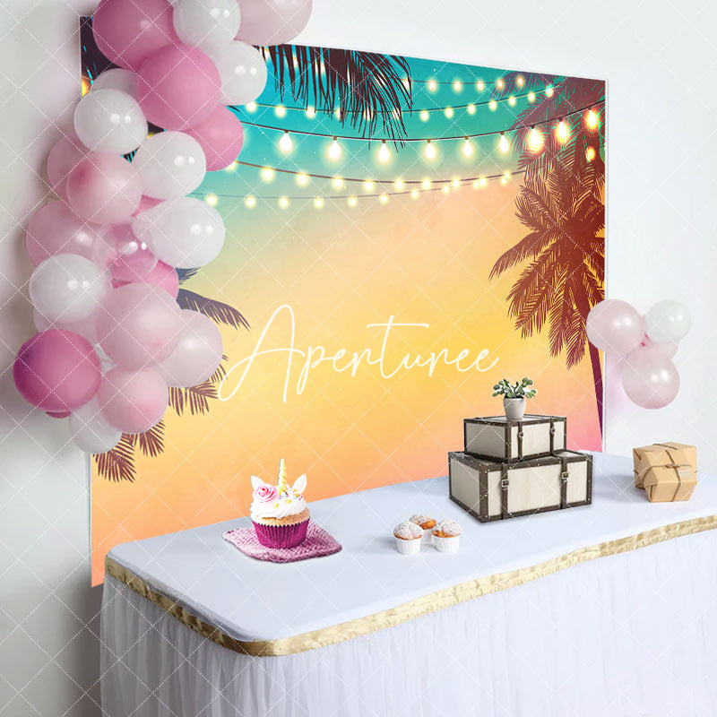 Aperturee - Palm Trees Sunset Light Strip Summer Party Backdrop