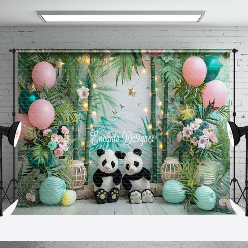 Aperturee - Panda Bamboo Forest Balloons Cake Smash Backdrop