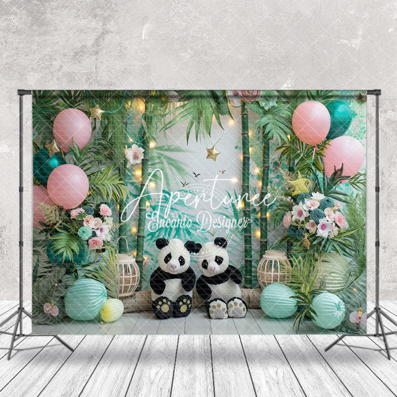 Aperturee - Panda Bamboo Forest Balloons Cake Smash Backdrop