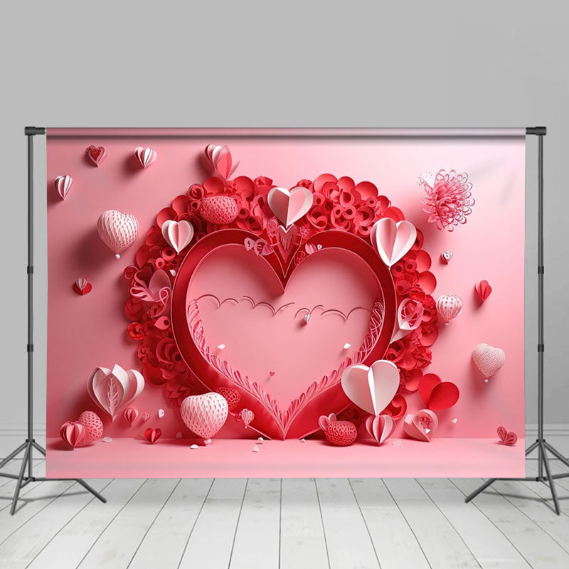 Aperturee - Paper Cuttings Pink Heart Valentines Day Backdrop