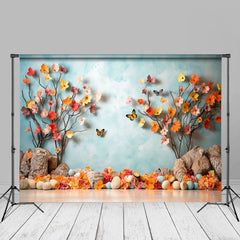 Aperturee - Paper Floral Butterfly Blue Sky Birthday Backdrop