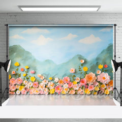 Aperturee - Paper Flowers Mountain Birthday Cake Smash Backdrop