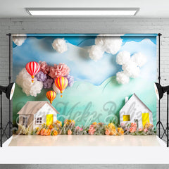 Aperturee - Paper House Hot Air Balloon Flower Birthday Backdrop