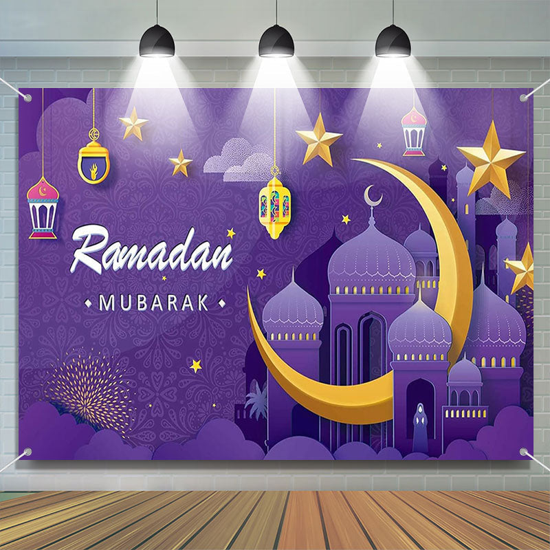 Aperturee - Paper Moon Stars Palace Purple Ramadan Backdrop