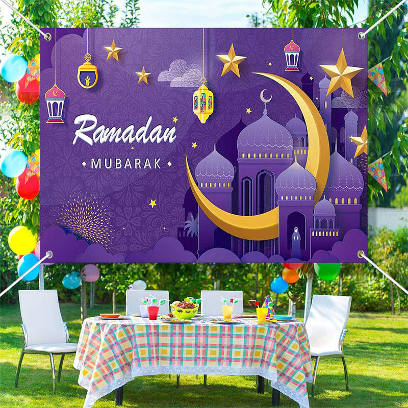 Aperturee - Paper Moon Stars Palace Purple Ramadan Backdrop