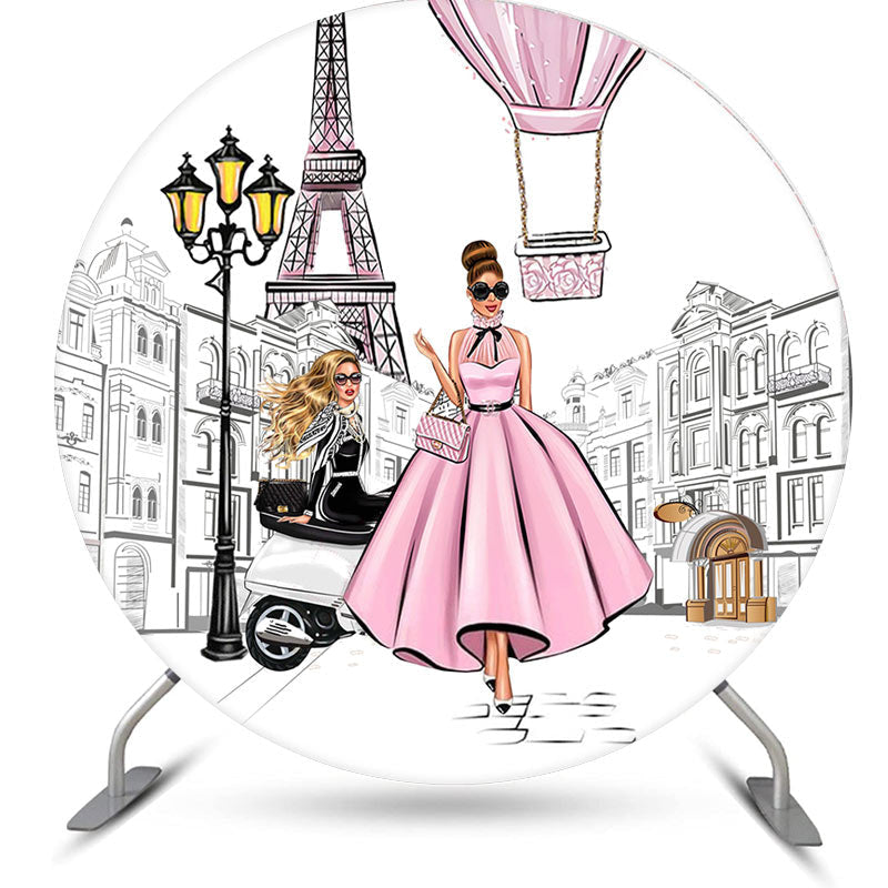 Aperturee - Paris Street Circle Happy Birthday Backdrop For Girl