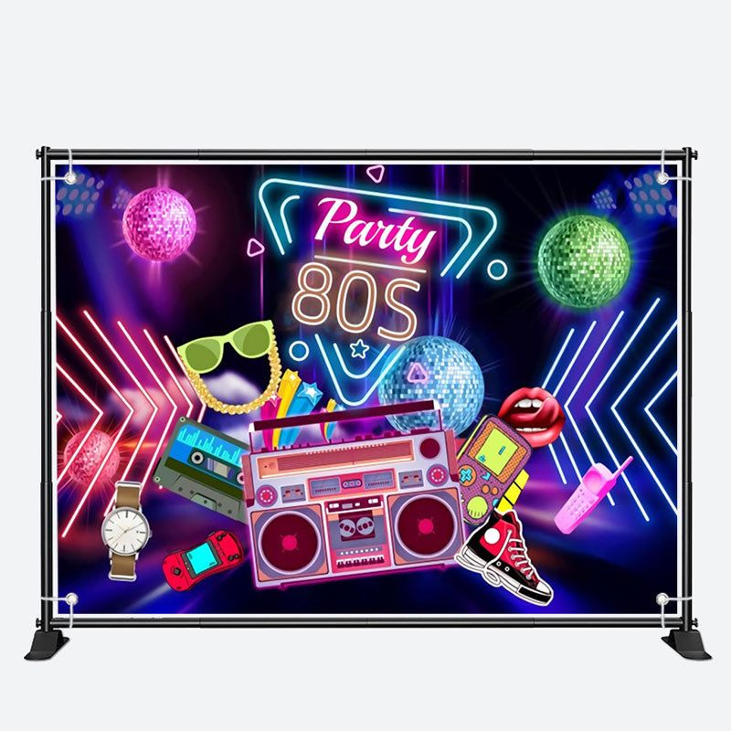 Aperturee - Party 80S Rock Roll Neon Happy Birthday Backdrop