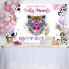 Aperturee - Party Animals Colorful Plant Tiger Birthday Backdrop