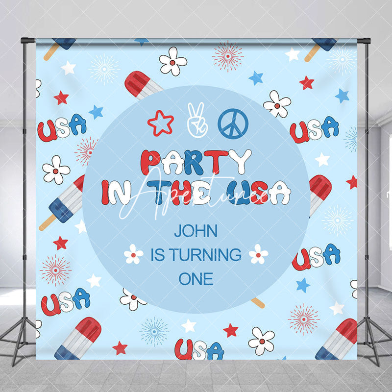 Aperturee - Party In The Usa Personalized One Birthday Backdrop