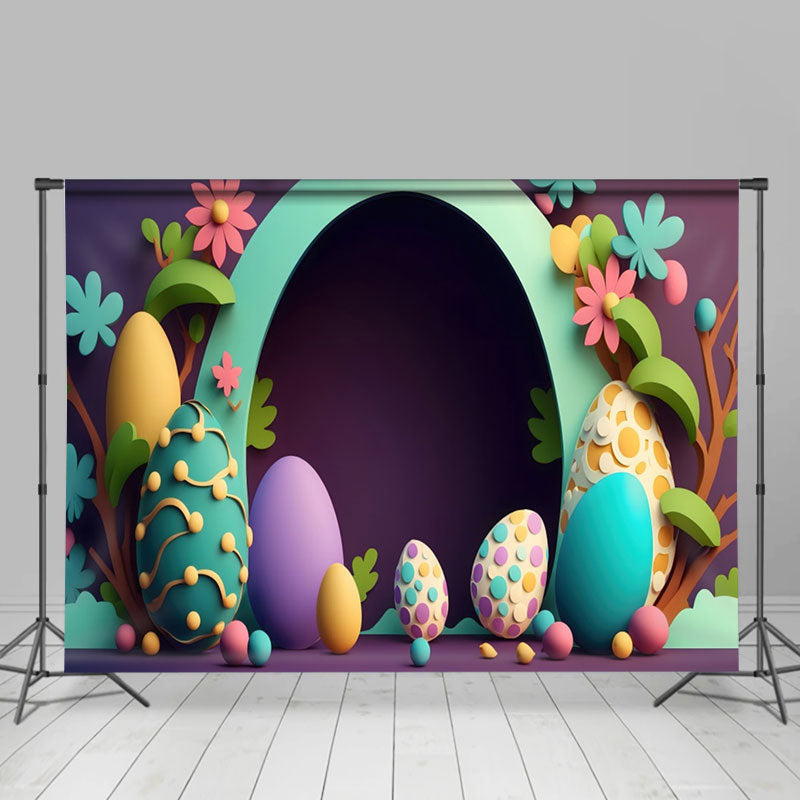 Aperturee - Paschal Eggs And Cute Flowers Arch Easter Backdrop