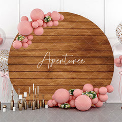 Aperturee - Pastoral Brown Wooden Plank Round Birthday Backdrop