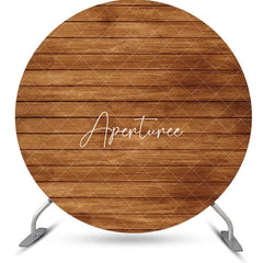 Aperturee - Pastoral Brown Wooden Plank Round Birthday Backdrop