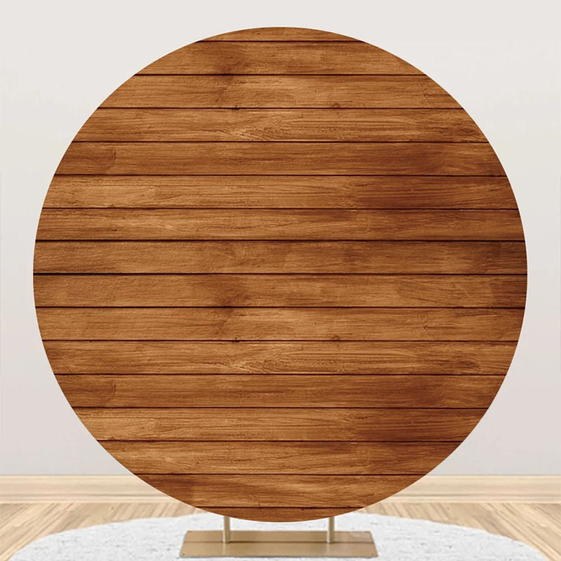 Aperturee - Pastoral Brown Wooden Plank Round Birthday Backdrop