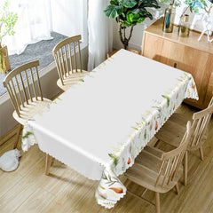 Aperturee - Pastoral Leaves Spring White Tablecloth For Kitchen